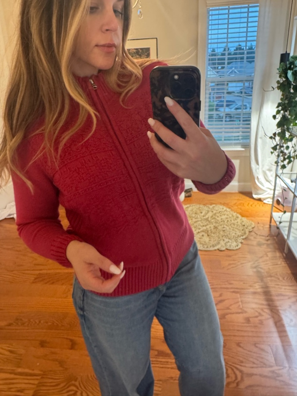 NY Collection vintage Petite Ribbed Zip-Front Sweater Cardigan in Red